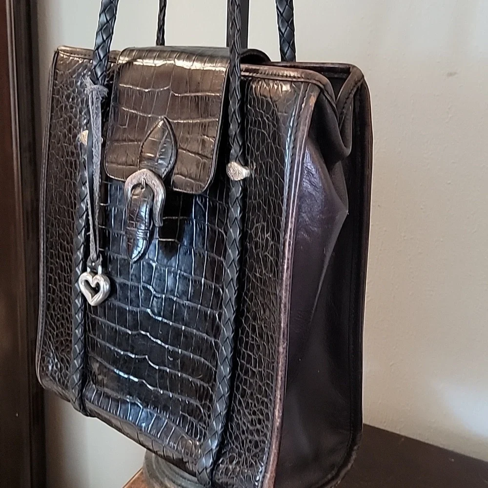 Brighton Brown Croc Leather Shoulder Bag - Picture 2 of 15